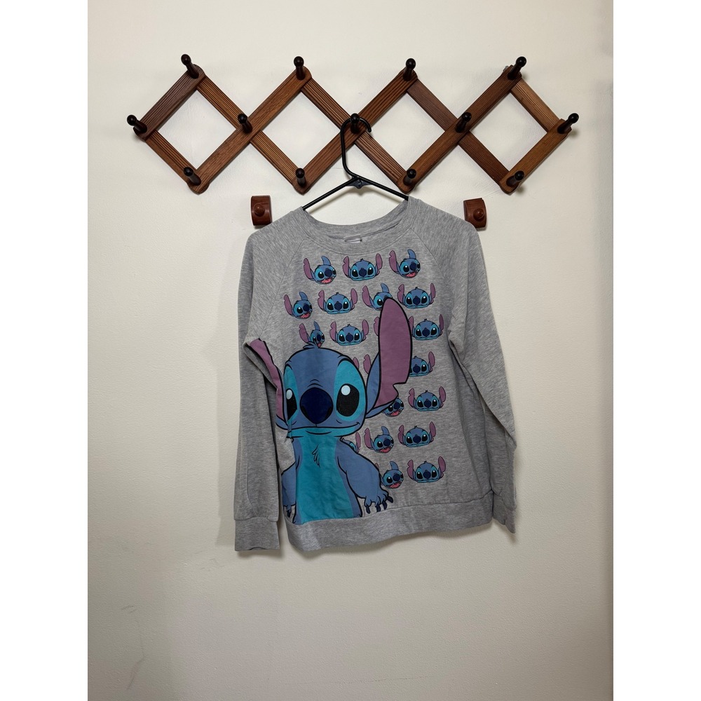 Disney Lilo & Stitch Graphic Sweatshirt Gray Raglan Pullover Womens Medium